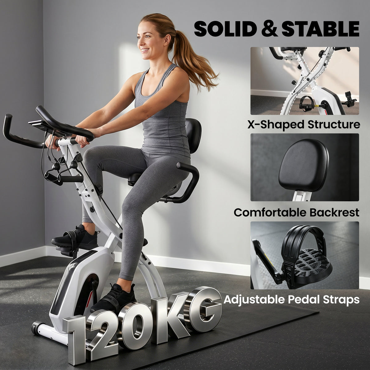 Vélo d'Appartement Pliable Vélo de Fitness 3 en 1 Silencieux Connecté Kinomap Bluetooth et Zwift 105x53,5x109cm Blanc