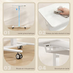Bureau Assis-Debout Réglable en Hauteur, Bureau Mobile avec Plateau pour Clavier, Roulettes et Cadre en Acier, Blanc