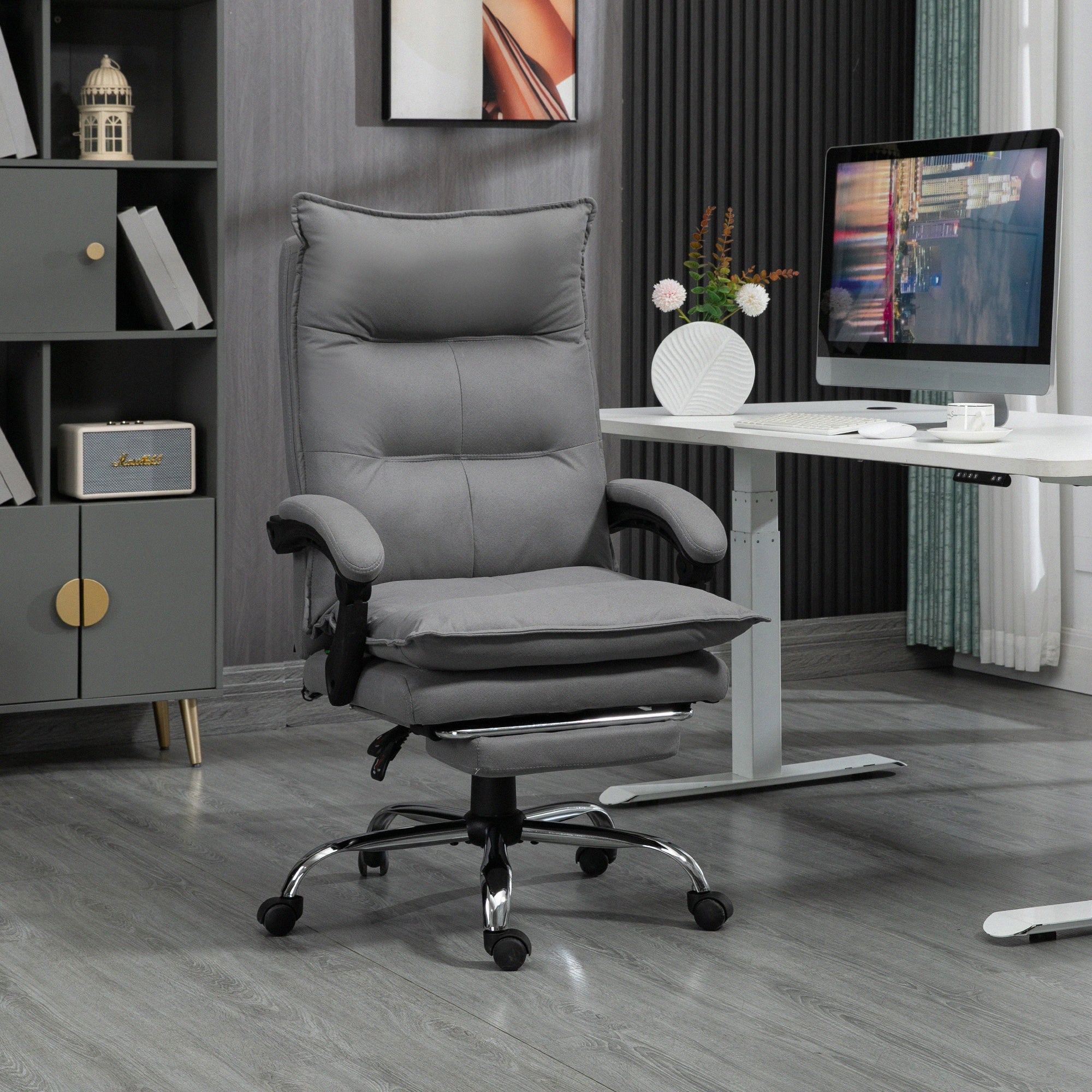 Fauteuil de bureau massant et chauffant, chaise de bureau, hauteur réglable, dossier inclinable, 66x74x121,5cm gris