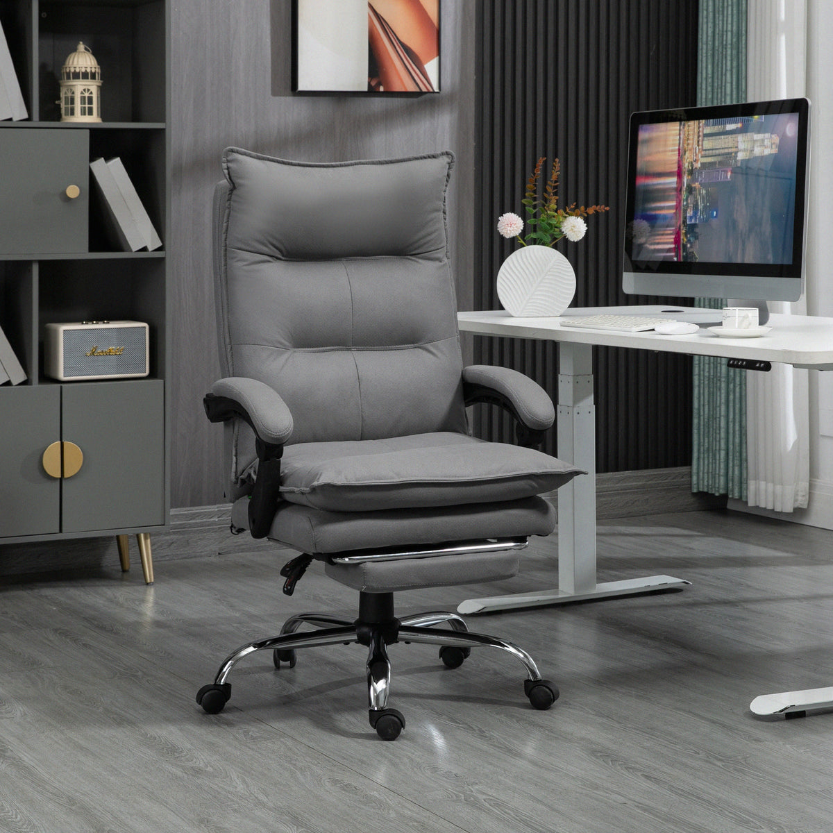 Fauteuil de bureau massant et chauffant, chaise de bureau, hauteur réglable, dossier inclinable, 66x74x121,5cm gris
