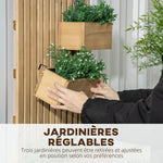 Jardinière murale potager avec 3 bacs en bois massif amovibles 60 x 16 x 80 cm