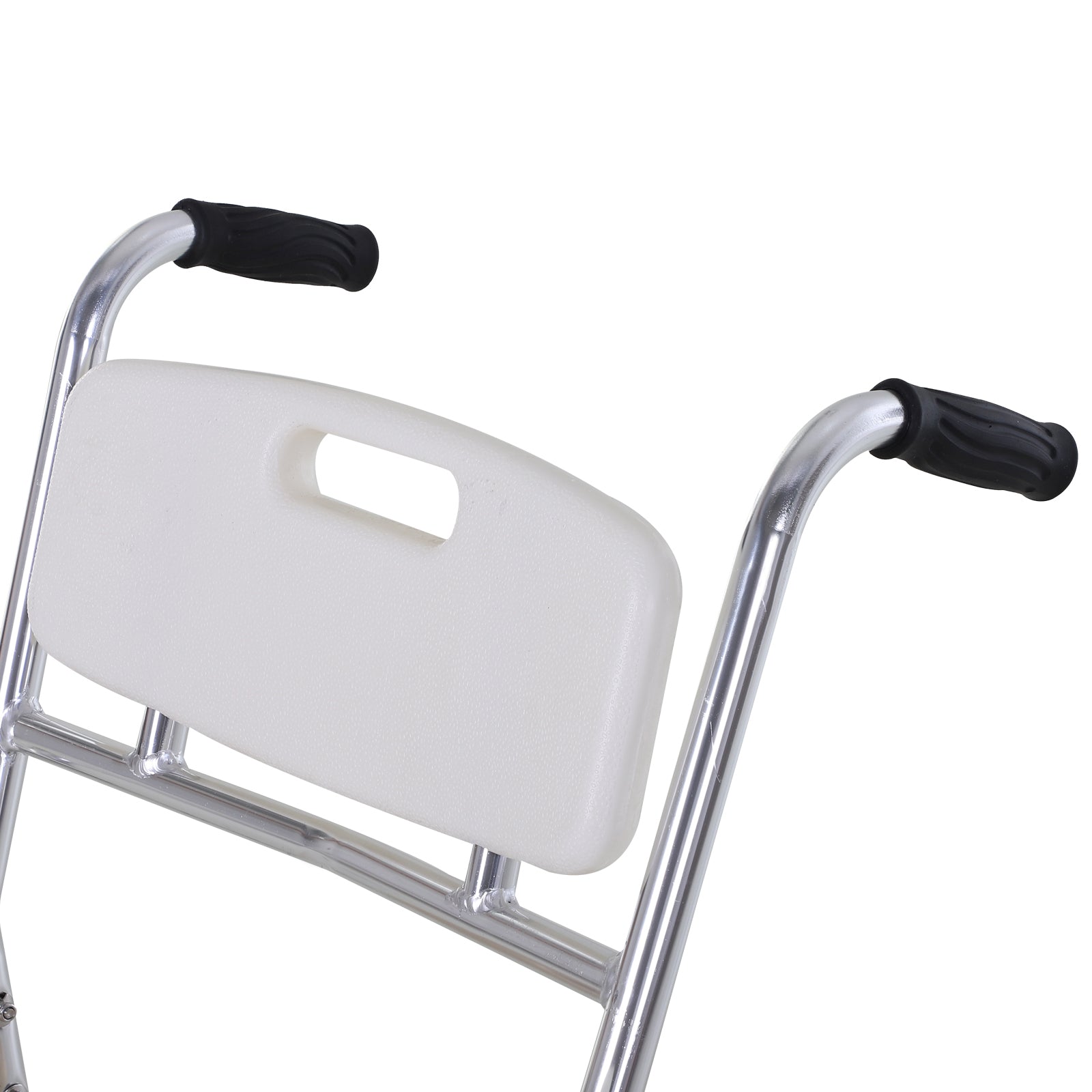 Chaise percée à roulettes - fauteuil roulant percé - chaise de douche - seau amovible, accoudoirs, repose-pied - acier chromé HDPE blanc