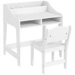 Ensemble bureau et chaise pour enfant 3 à 8 ans avec compartiments et étagères ouverts, blanc