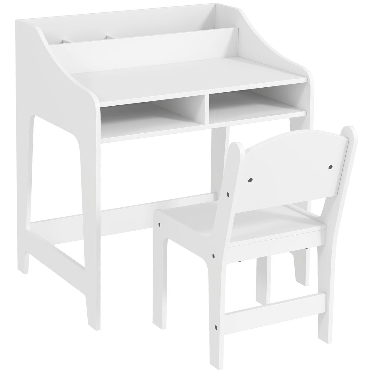 Ensemble bureau et chaise pour enfant 3 à 8 ans avec compartiments et étagères ouverts, blanc