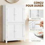 Meuble de salle de bain, meuble de rangement étroit avec 4 portes et étagères réglables, style moderne, blanc