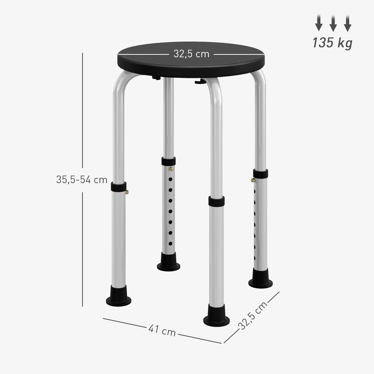 Tabouret de Douche réglable en Hauteur siège de Douche Ergonomique Pieds antidérapants Charge Max. 136 Kg alu HDPE Noir