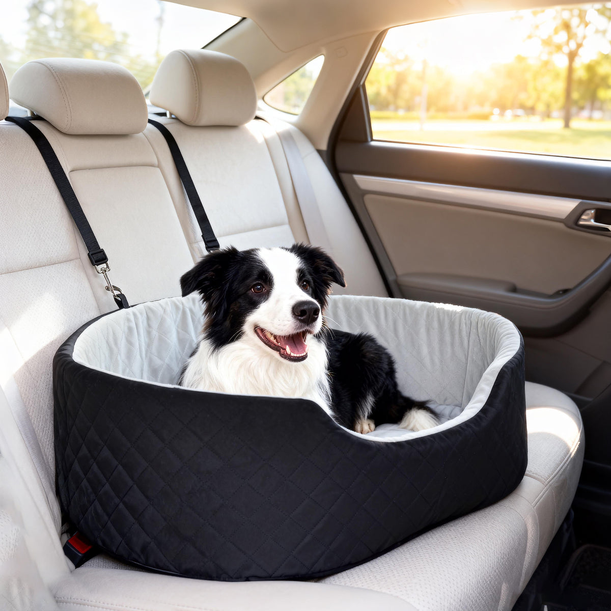 Siège auto pour chien avec ceinture de sécurité et fixation siège de voiture pour chien rembourré 77 x 43 x 28 cm noir