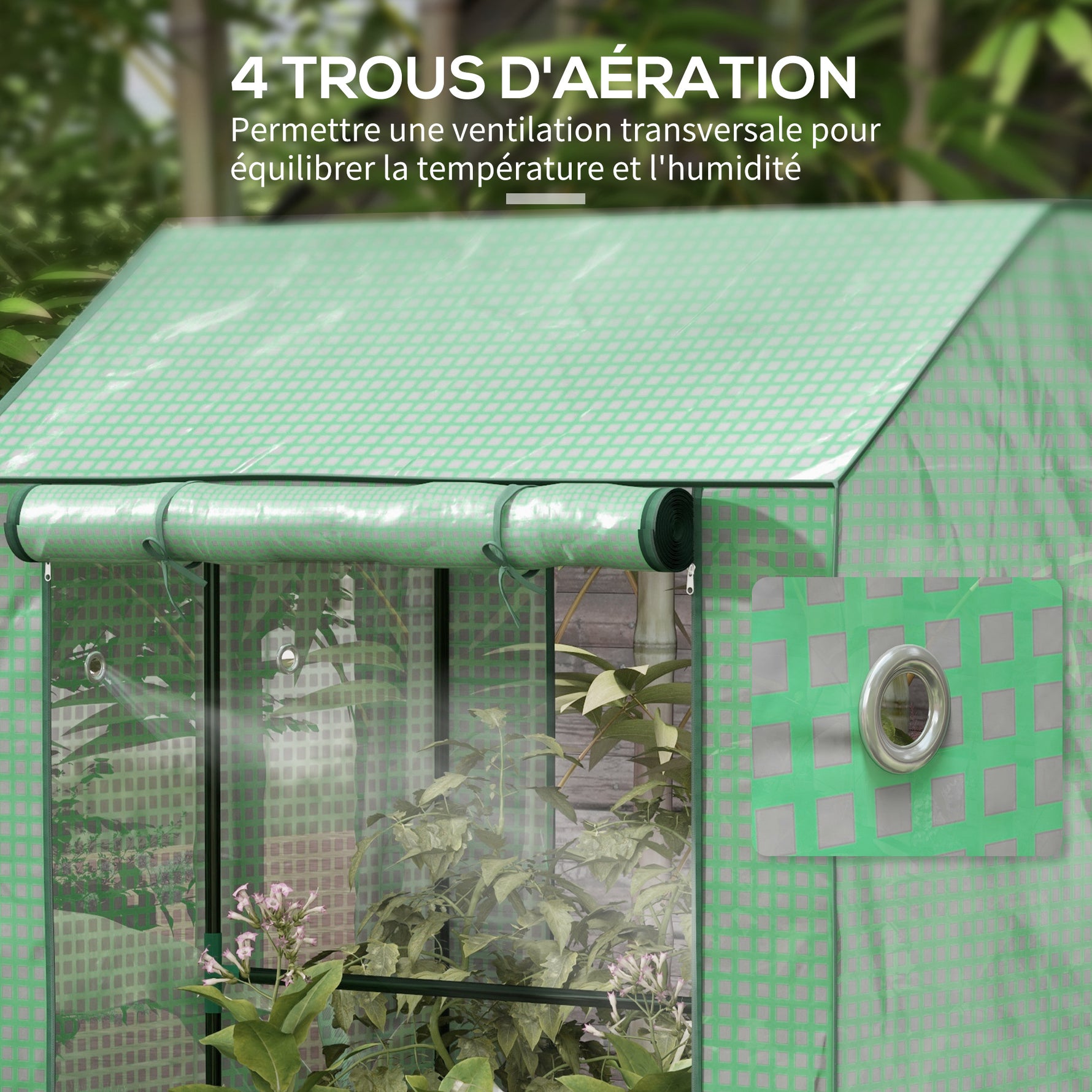 Serre de jardin avec 2 espaces et 2 portes enroulables - 0,8 m² Serre à tomates dim. 1L x 0,8l x 1,5H m, Acier et PE