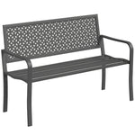 Banc d'extérieur en métal, 2 places, avec dossier géométrique antirouille et accoudoirs, gris foncé