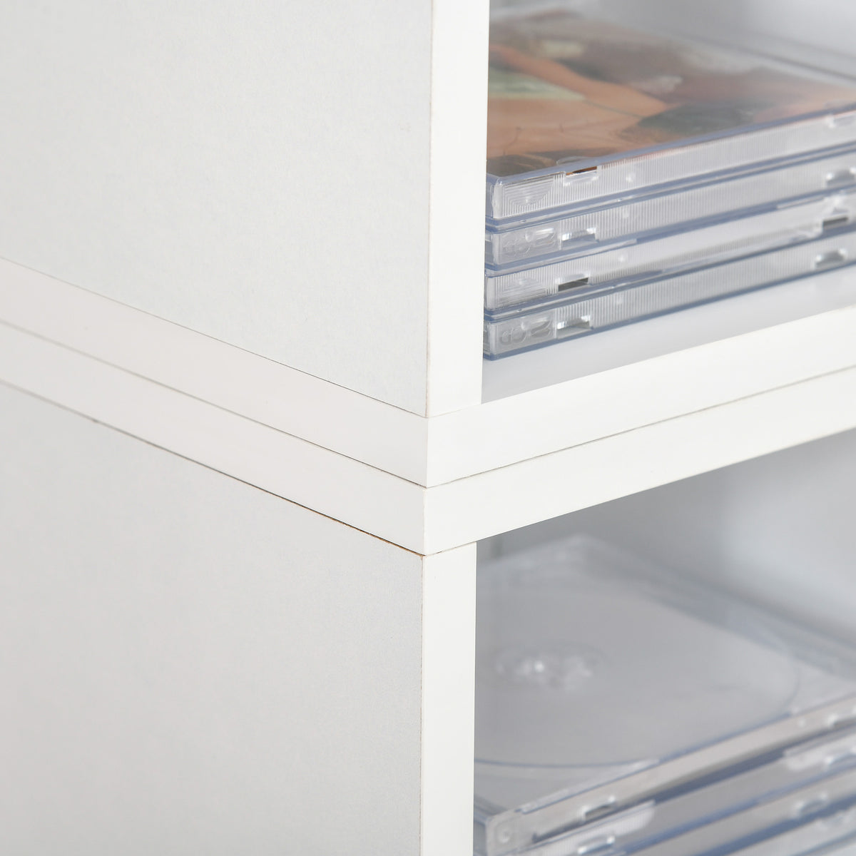 Set van 2 kolomkasten opbergkast voor cd's/dvd's 6 + 6 vakken afm. 21l x 19b x 88h cm max. capaciteit 160 cd's wit