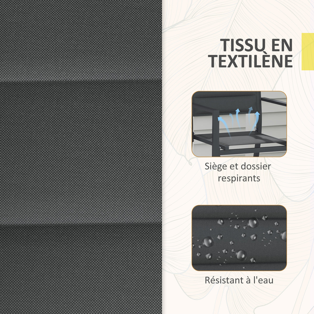Ensemble de 4 chaises de jardin empilables en aluminium et textilène avec accoudoirs, lot de 4 pièces pour extérieur