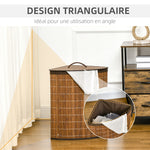 Panier à linge en bambou d'angle 55L avec couvercle et sac amovible 38 x 38 x 57 cm marron