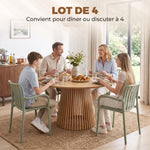 Lot de 4 Chaises Salle à Manger, Chaises de Cuisine Empilables en PP avec Dossier Incurvé à Lattes et Accoudoirs, Vert