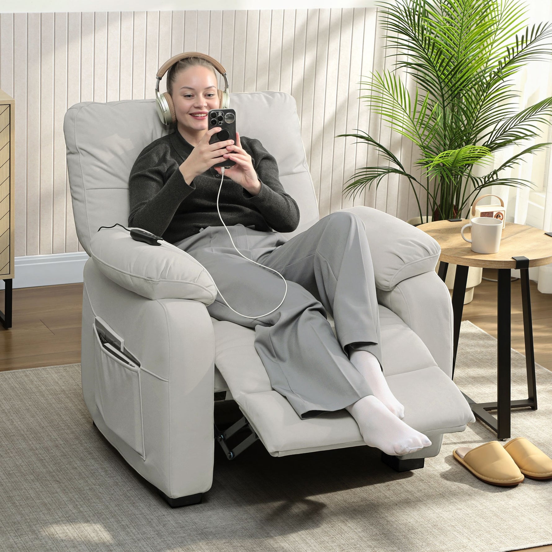 Fauteuil relax électrique fauteuil inclinable port USB repose-pieds poches latérales télécommande 96x90x103cm crème
