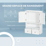 Armoire murale de salle de bain, armoire de toilette, avec portes, étagère, 2 tiroirs, 50,8l x 17,8P x 66H cm, blanc