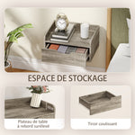Lot de 2 tables de chevet murales, tables de nuit avec tiroir et plateau à rebords surélevés, 40x30x19,5cm, gris