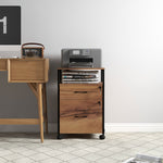 Caisson bureau mobile avec 2 tiroirs, meuble rangement bureau sur roulettes avec barres pour dossiers, marron