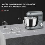 Keukenmachine 1300 W, professionele kneedmachine 4,5 L, roestvrijstalen kom, 6+P snelheden en pulse, zilver