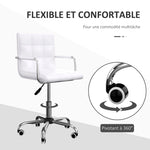 Lot de 2 chaises de bureau fauteuil manager pivotant hauteur réglable revêtement synthétique capitonné blanc