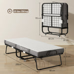 Lit pliant 1 personne 200 x 80 cm avec matelas, lit d'appoint pliable et portable sur roulettes, cadre en acier, blanc