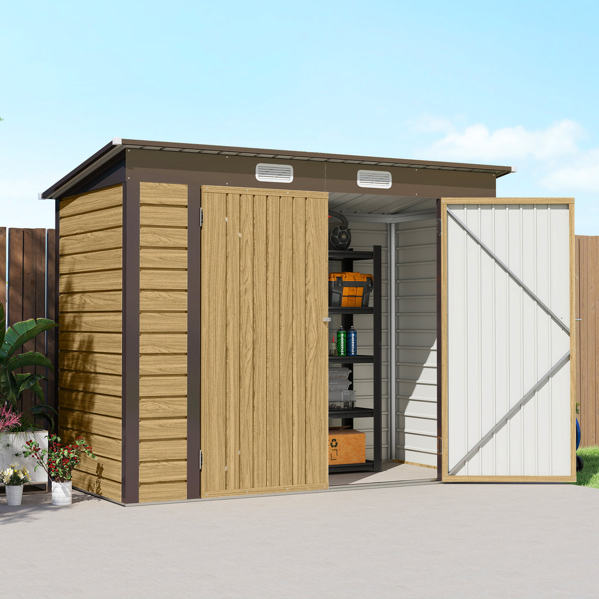 Abri de Jardin en Métal 3 m² Facile à Monter, Cabane de Jardin Structure en Acier Galvanisé Améliorée, Chêne