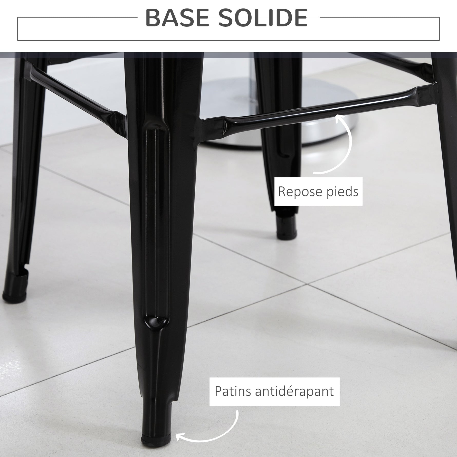 Lot de 4 tabourets de Bar Empilable Chaise de Bar Industriel avec Repose-Pied Hauteur d'Assise 76 cm, cadre en métal, style rétro, pour salle à manger, balcon, bistrot ou bar, Noir