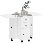 Table de cuisine pliable table à manger pliante 2 plateaux rabattables avec 2 tiroirs 1 placard blanc