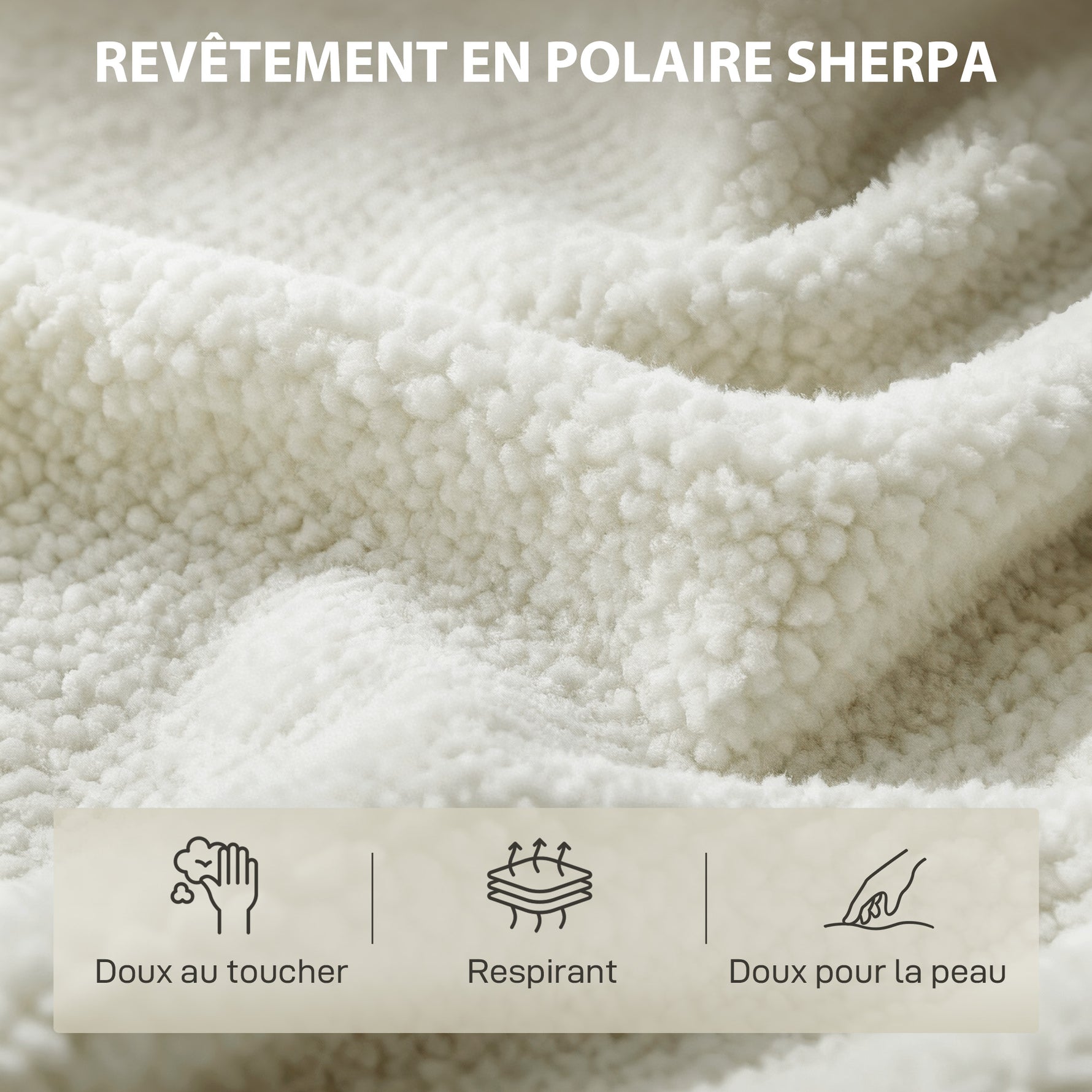 Canapé 1 place en tissu bouclette, fauteuil de salon rembourré avec dossier incurvé, assise large, 67x67x71cm, crème