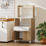 Meuble Micro-Ondes, Buffet Cuisine avec Tiroir, 2 Portes à Fermeture Douce, Plan de Travail et Étagères Ouvertes, Chêne
