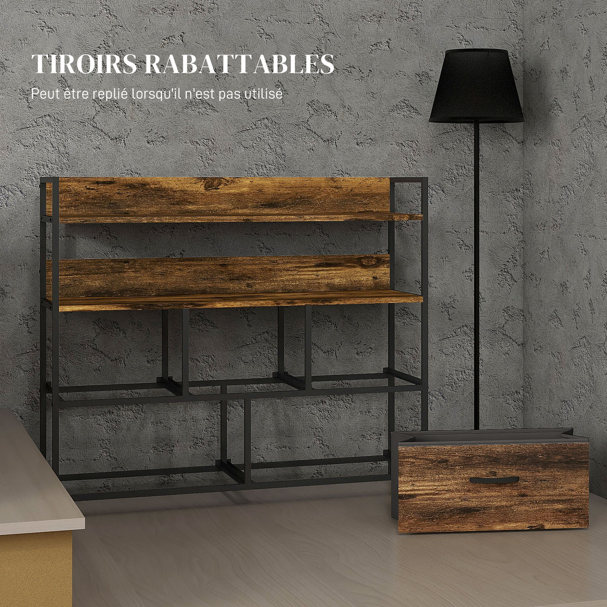 Commode, meuble de rangement, 5 tiroirs en tissu pliables et amovibles et étagères, 98 x 29 x 85 cm, brun rustique