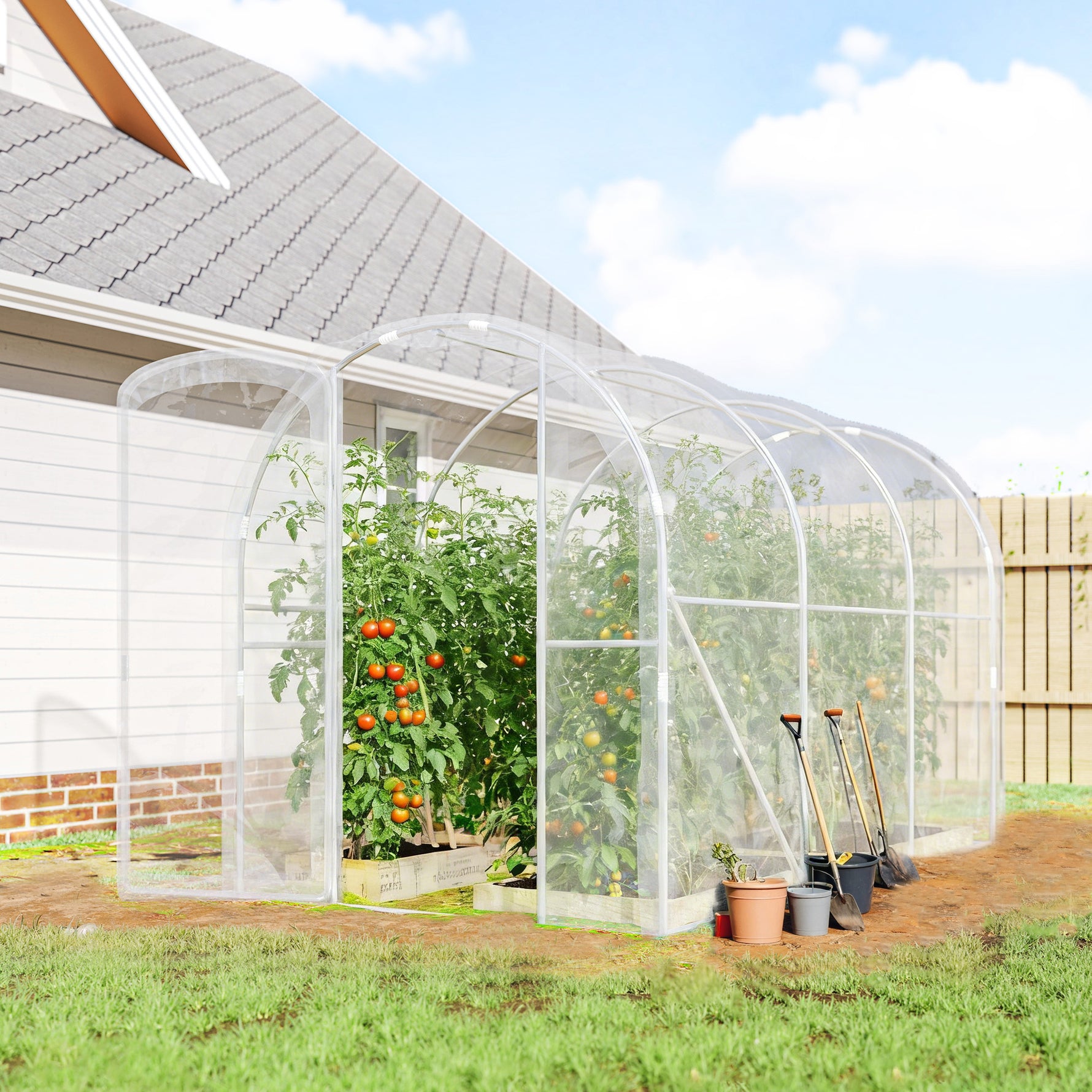 Serre de jardin tunnel 3 x 2 x 2 m 6 m² avec porte à charnières bâche en PE 150 g/m² pour Légumes Plantes Fleurs