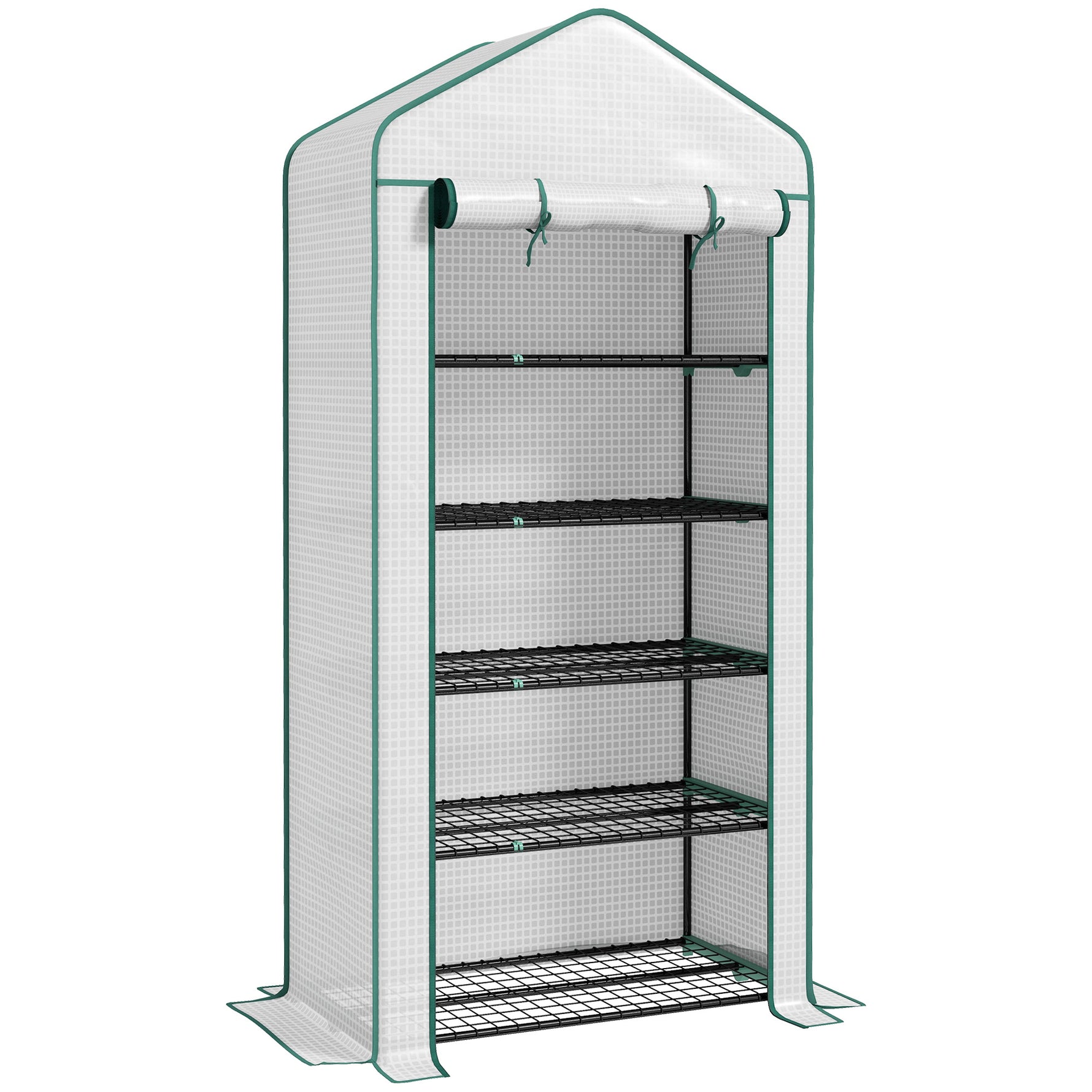 Serre de jardin Serre 5 niveaux avec 1 porte enroulable, Bâche en PE Renforcée Résistante dim. 90L x 49l x 193H cm