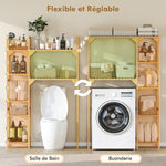 Étagère au-dessus de Machine à Laver en Bambou, Meuble de Salle de Bain Moderne avec Étagères Réversibles, Bois Naturel