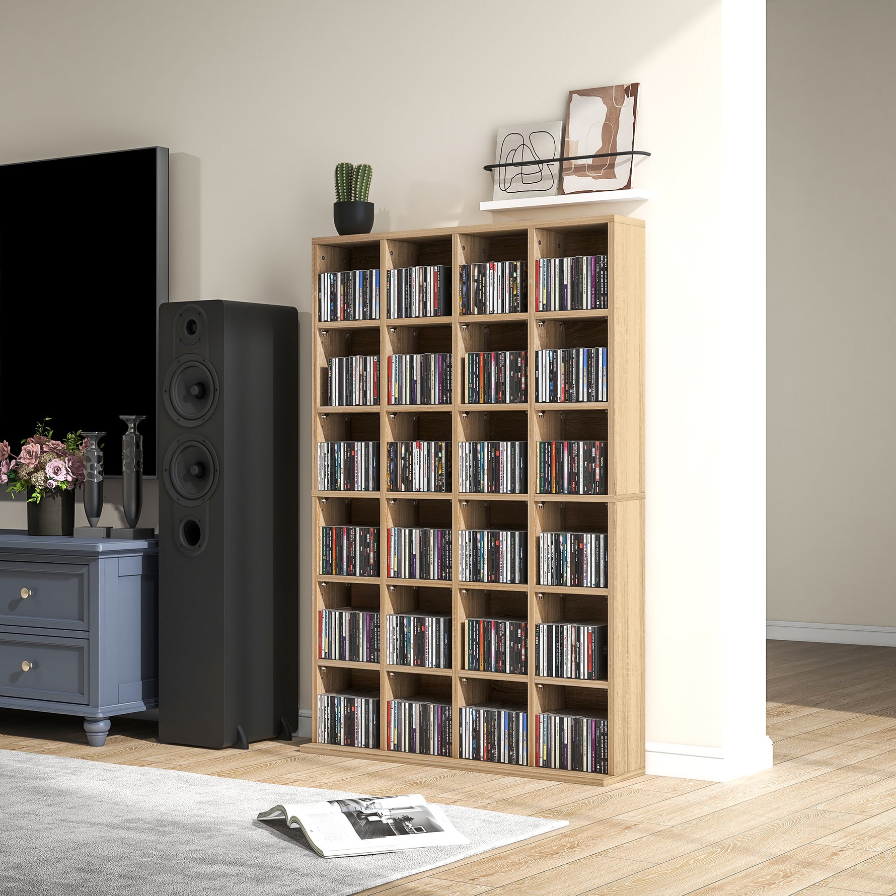 Meuble de rangement multimédia 456 CD/ 336 DVD - bibliothèque en bois avec étagères réglables 89 x 130,5 cm bois naturel