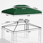 Toile de rechange pour pavillon tonnelle tente 3 x 4 m polyester haute densité 180 g/m² vert