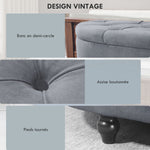 Pouf de Rangement Coffre 2 en 1 - Pouf capitonné Demi-Cercle - Pieds Bois hévéa Noir revêtement Velours Bleu