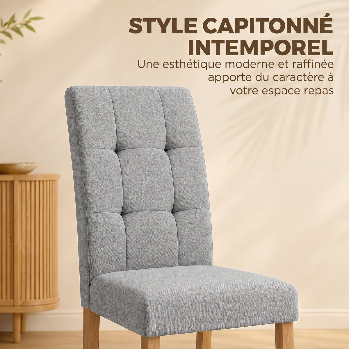 Lote de 2 sillas de comedor, silla de cocina moderna con asiento acolchado de tela efecto lino, gris claro