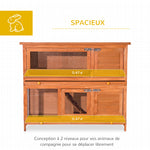 Cage à lapin poulailler clapier en bois de pin de grande taille avec 2 étages râtelier à foin toit ouvrant dim.120L x 48l x100H cm
