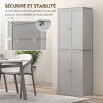 Credenza da cucina con armadietti, ripiano regolabile e portaspezie, 60 x 35 x 166 cm, grigio
