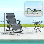 Lot de 2 chaise longue pliable et inclinable avec table d'appoint, porte-gobelets et appuie-têtes, charge 120 kg, gris