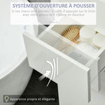 Meuble colonne rangement salle de bain style contemporain 2 placards 3 étagères et 1 tiroir coulissant panneaux particules brillant dim. 30l x 28P x 170H cm blanc laqué