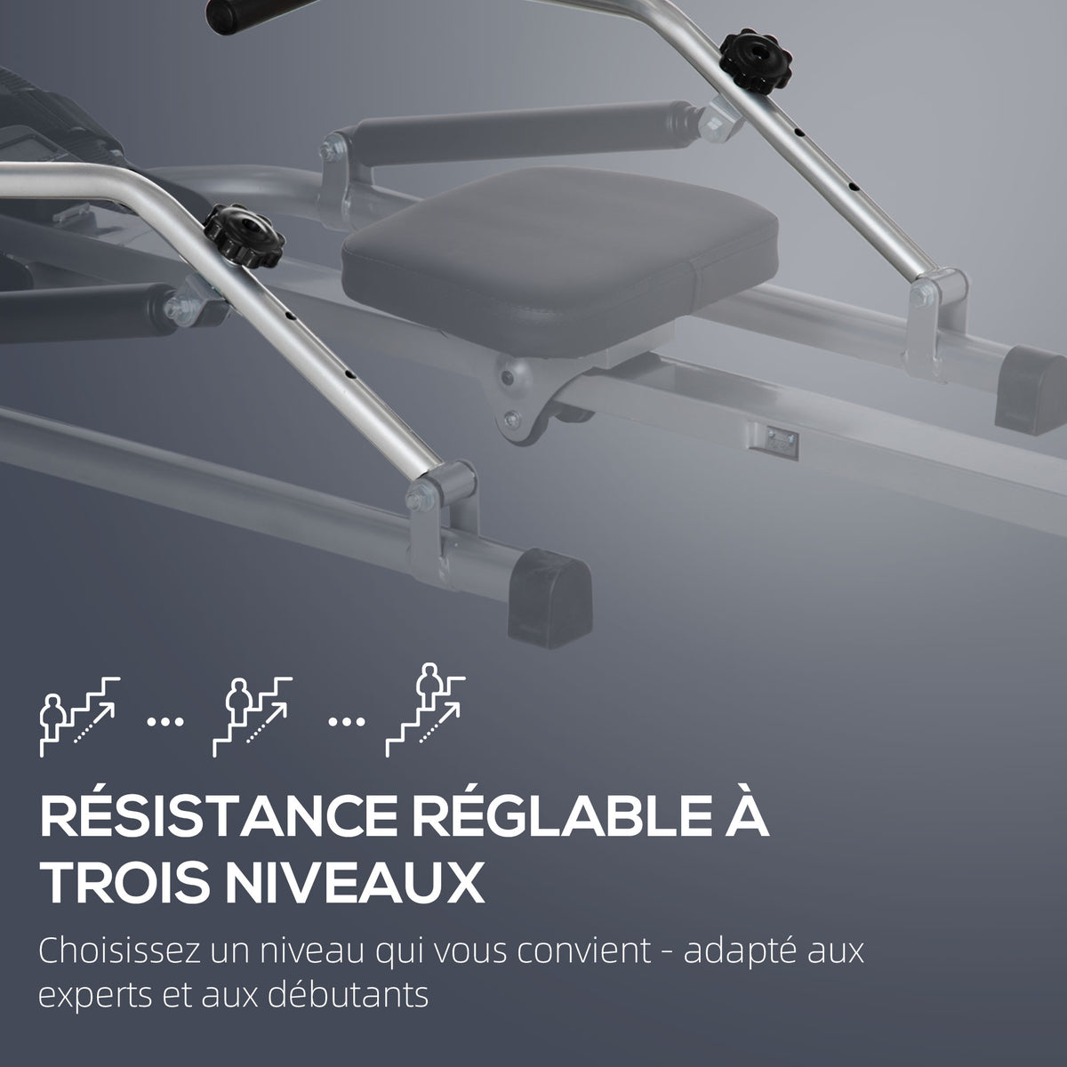 Rameur d'appartement pliable - Collaboration .fr x FFHandball - 3 niveaux de résistance écran multifonction, acier