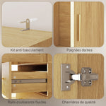 Armoire chambre penderie avec miroir, 2 portes, 2 tiroirs et barre de suspension, 80 x 50 x 180 cm, chêne