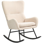 Fauteuil à bascule, chaise à bascule, avec assise de 10 cm d'épaisseur, pieds incurvés en acier, beige et noir