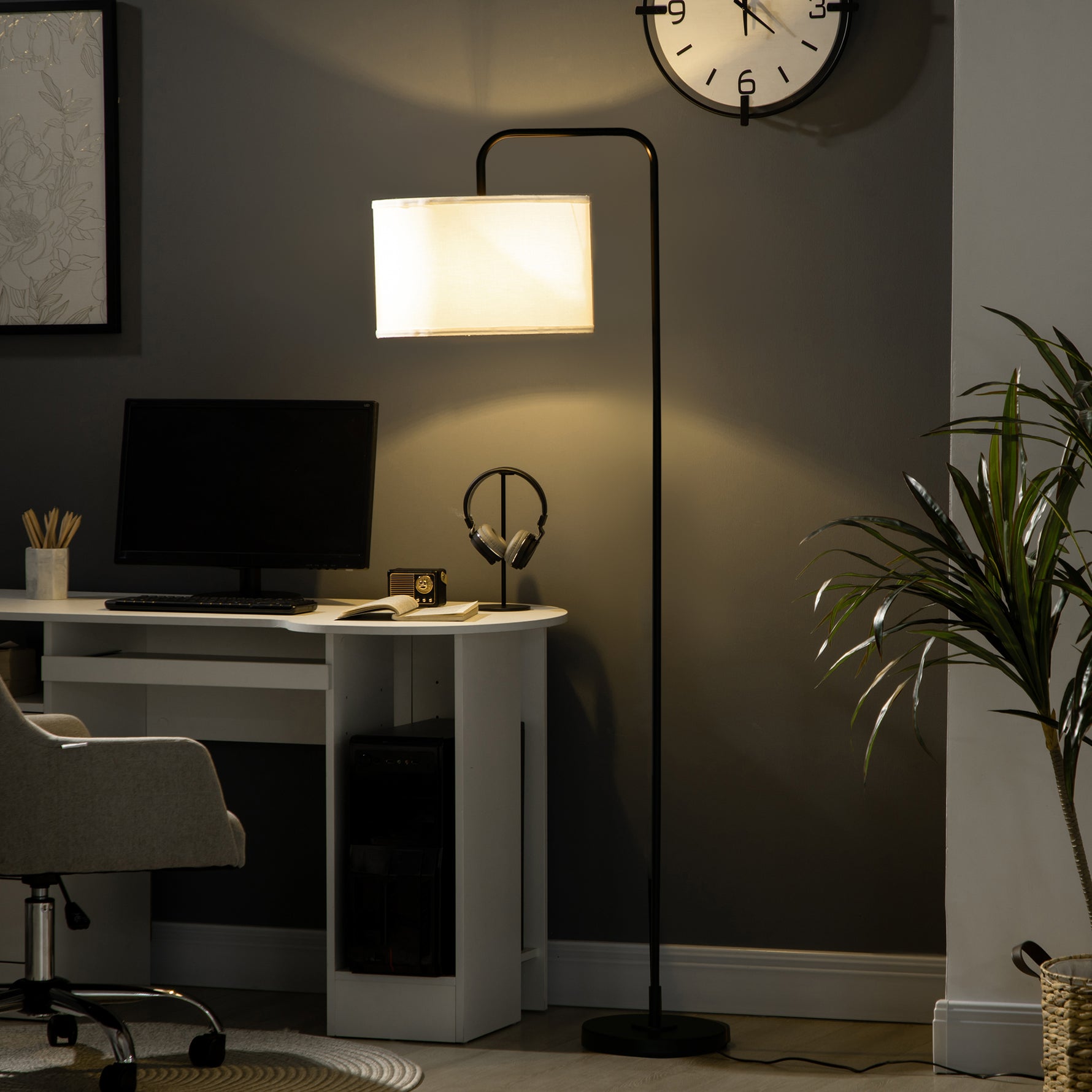 Lampadaire sur pied salon en métal noir moderne avec abat-jour câble de 180 cm 64 x 38 x 163,5 cm noir