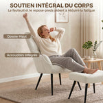 Fauteuil de Salon avec Repose-Pied, Fauteuil d'Appoint Capitonné en Peluche Teddy, Dossier Haut, Poches Latérales, Beige