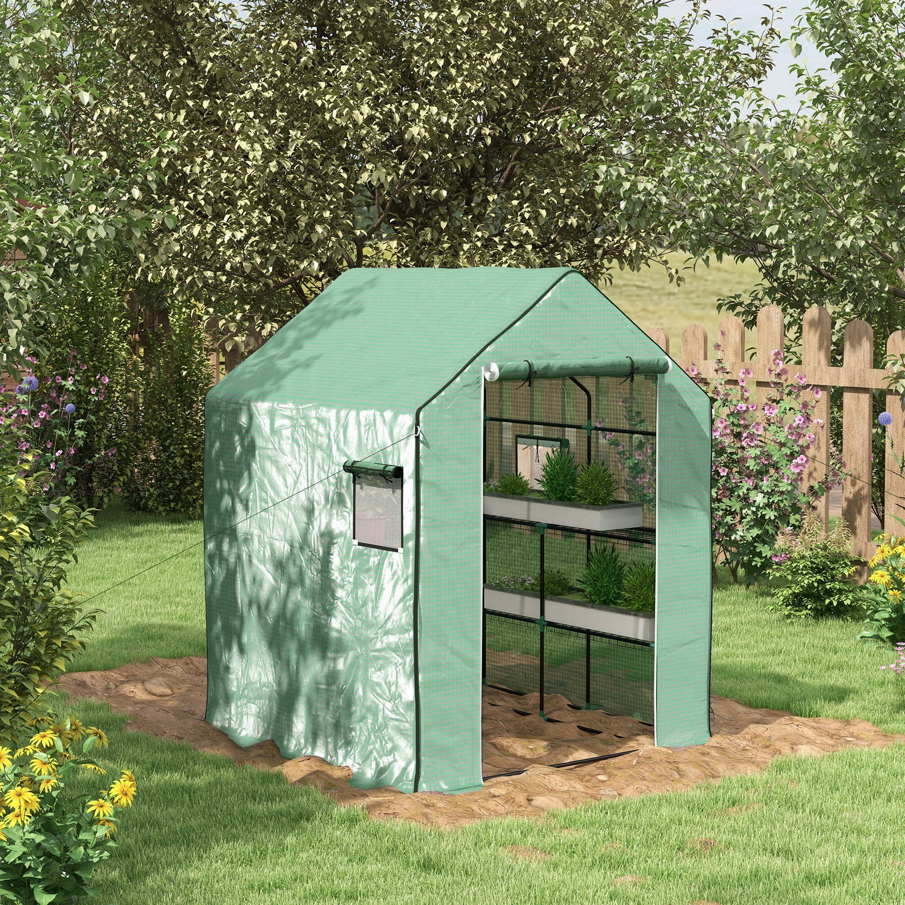Serre de jardin avec 1 porte, 1 fenetres, étagères 3 niveaux pour Légumes Plantes Fleurs Bâche PE 140 x 143 x 190 cm