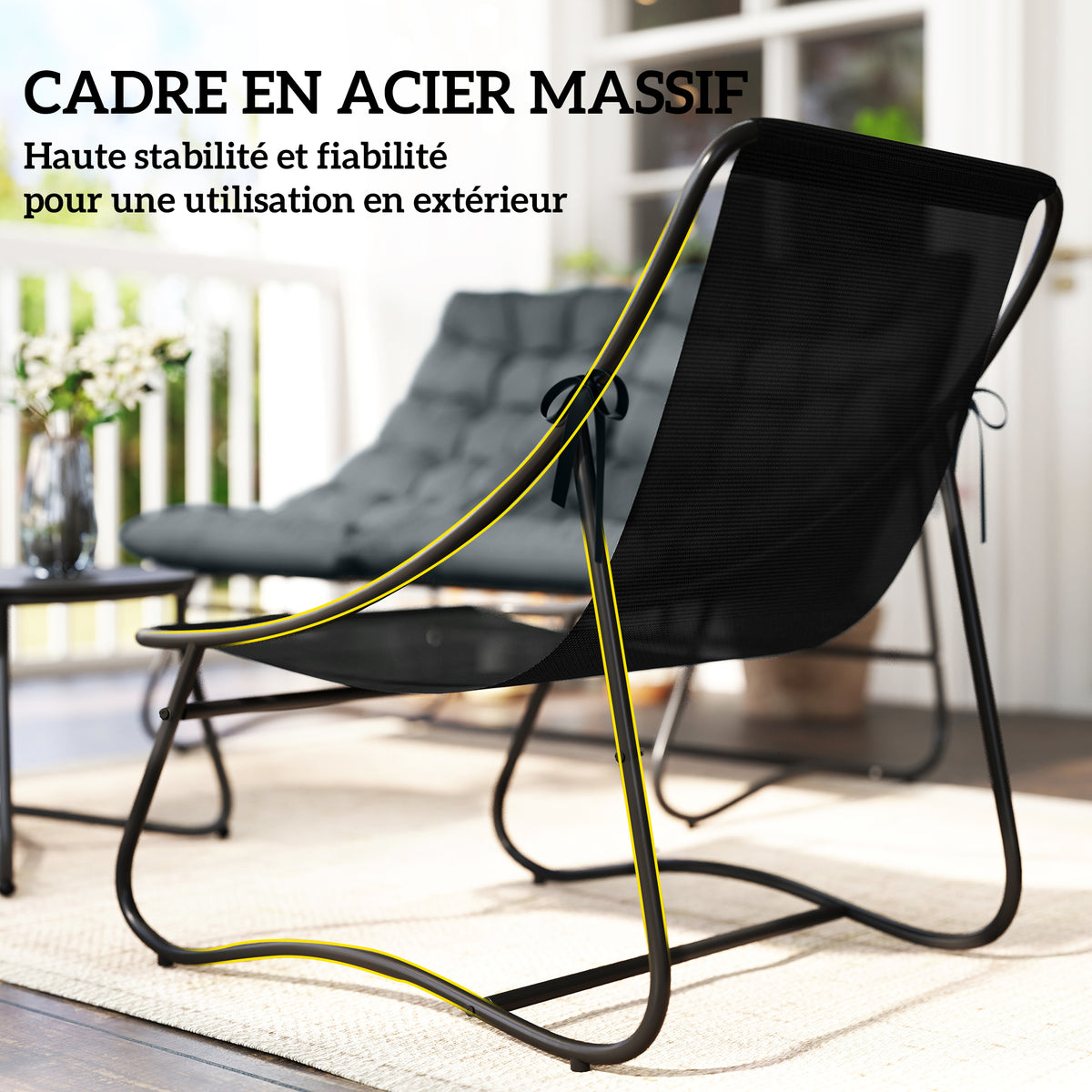Salon de Jardin 4 Pièces avec Coussins Épais 8cm Ensemble Mobilier Extérieur en Acier et Textilène Respirant Gris