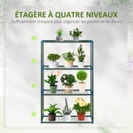 Lot de 2 Étagères à Fleurs en acier 4 Niveaux Intérieur et Extérieur, support de plantes 70 x 27 x 110 cm, vert