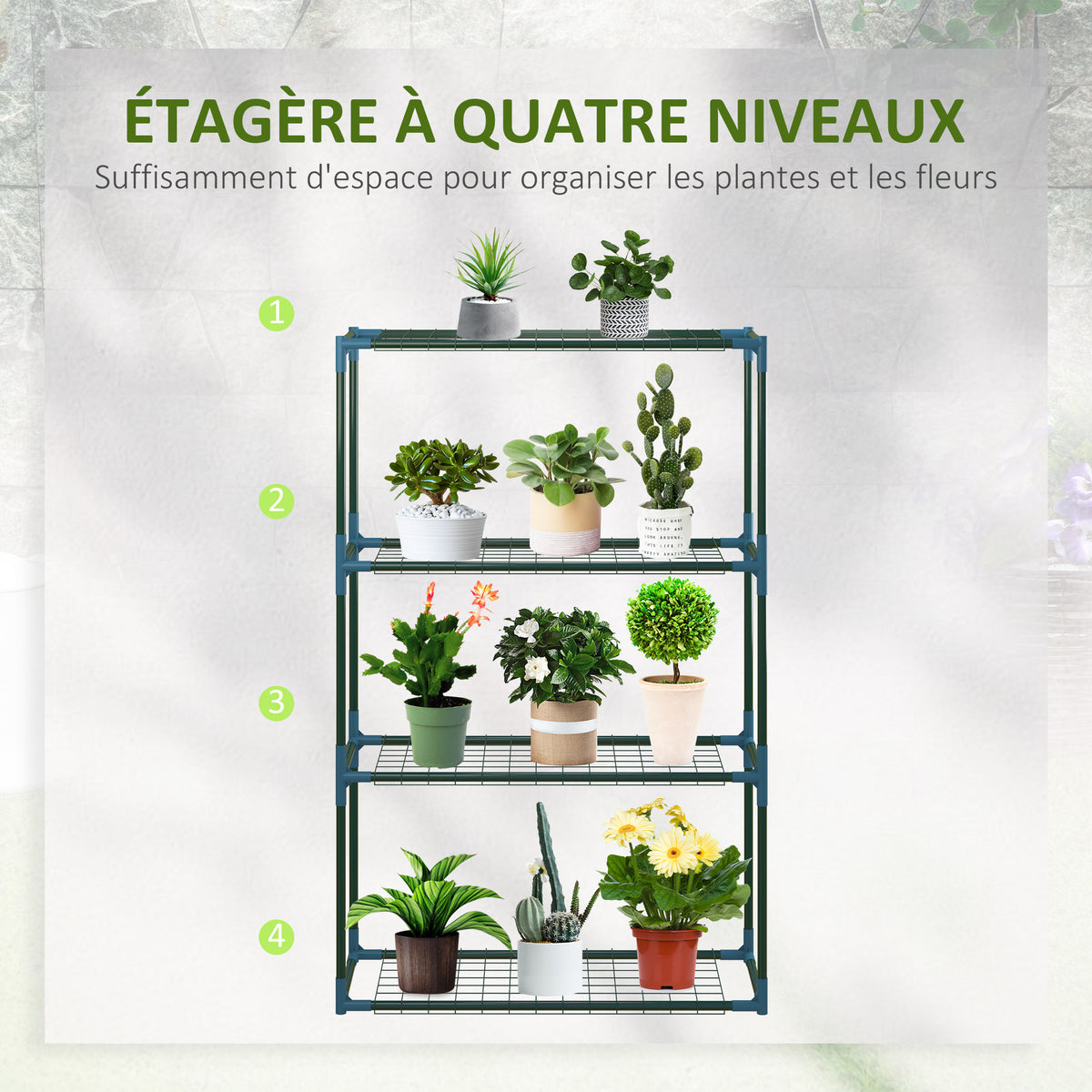 Lot de 2 Étagères à Fleurs en acier 4 Niveaux Intérieur et Extérieur, support de plantes 70 x 27 x 110 cm, vert